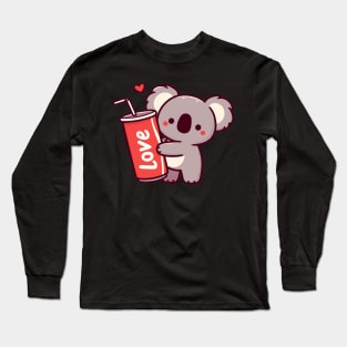 Cute koala holding a soda can and drinking a cola, koala bear art with a heart, koala lover Long Sleeve T-Shirt